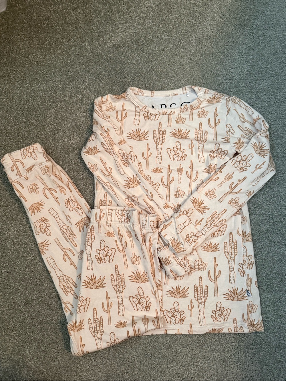Kids Cream Cactus Print Bamboo Pajama Set